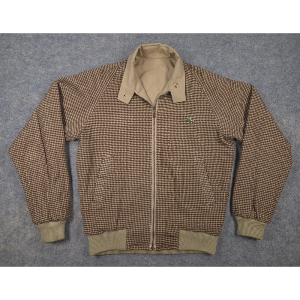 Vintage Lacoste Reversible Harrington Jacket Tan Houndstooth Bomber Mens Medium